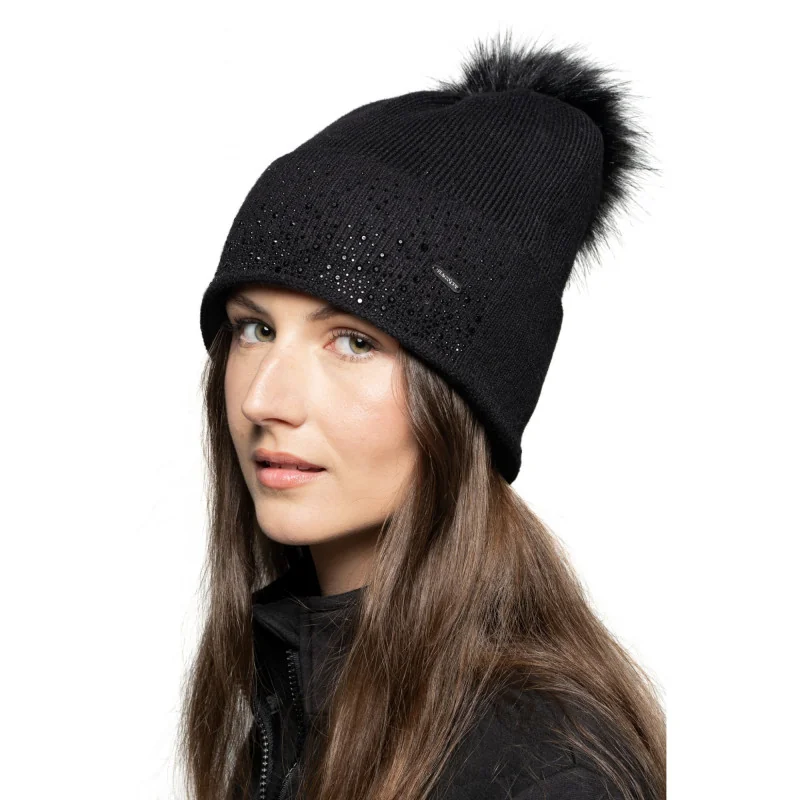 Bonnet femme Ikerasac Flag's & Cup en maille tricotée avec strass et pompon amovible