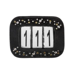 NUMEROS CUIR PAR 3 STRASS NOIR ARGENT NOIR HORKA