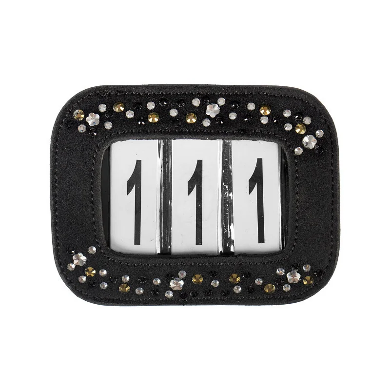 NUMEROS CUIR PAR 3 STRASS NOIR ARGENT NOIR HORKA