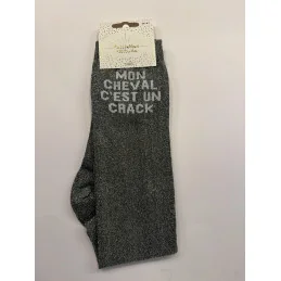 CHAUSSETTES PAILLETTES EQUITATION - MON CHEVAL C'EST UN CRACK