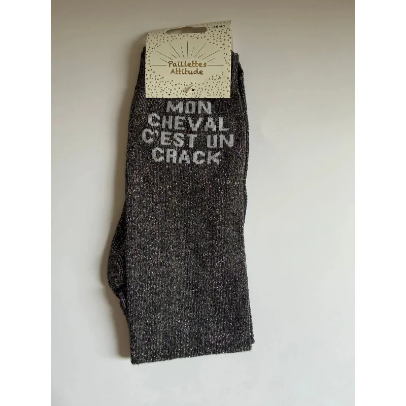 CHAUSSETTES PAILLETTES EQUITATION - MON CHEVAL C'EST UN CRACK