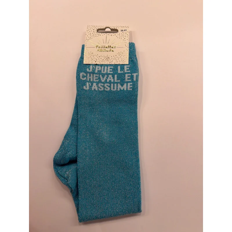 CHAUSSETTES PAILLETTES EQUITATION - J'PUE LE CHEVAL ET J'ASSUME