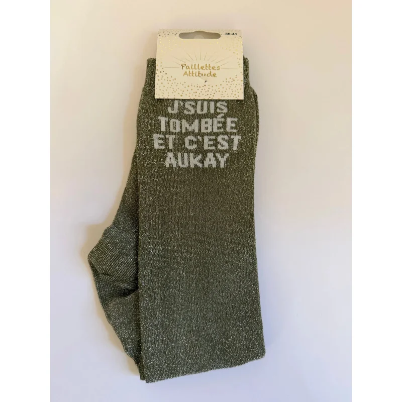 CHAUSSETTES PAILLETTES EQUITATION - J'SUIS TOMBEE ET C'EST AUKAY