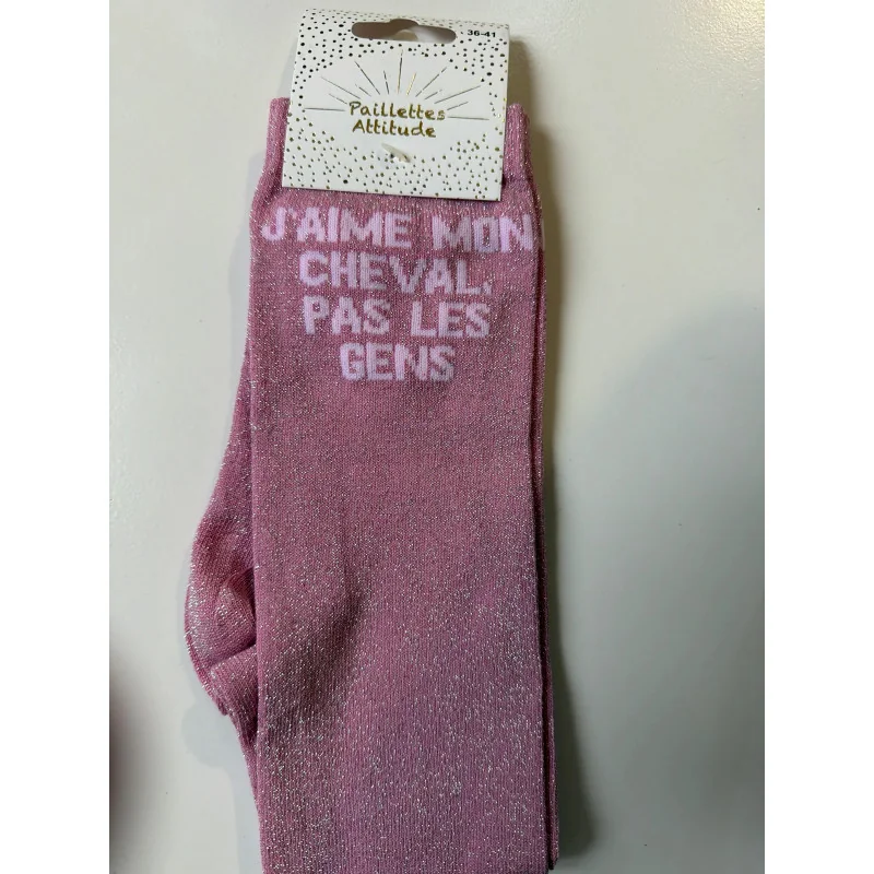 CHAUSSETTES PAILLETTES EQUITATION - J'AIME MON CHEVAL, PAS LES GENS