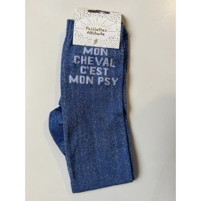 CHAUSSETTES PAILLETTES EQUITATION - MON CHEVAL C'EST MON PSY