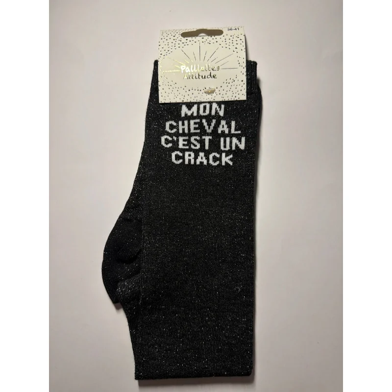 CHAUSSETTES PAILLETTES EQUITATION - MON CHEVAL C'EST UN CRACK