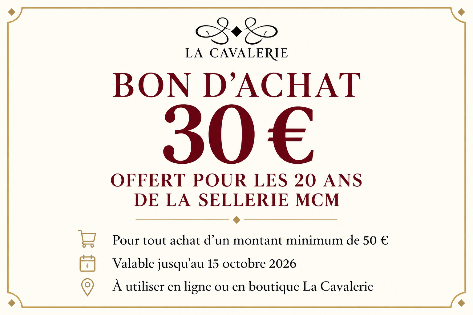 Bon cadeau de 30€ La Cavalerie